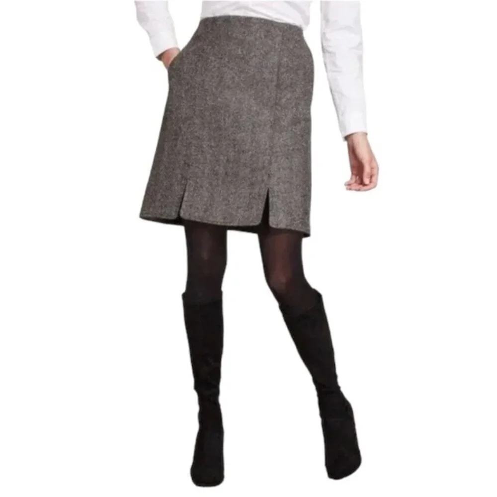 Boden Skirt Women’s Size 6 US Long Grey Black Chevron Wool British Tweed by Moon